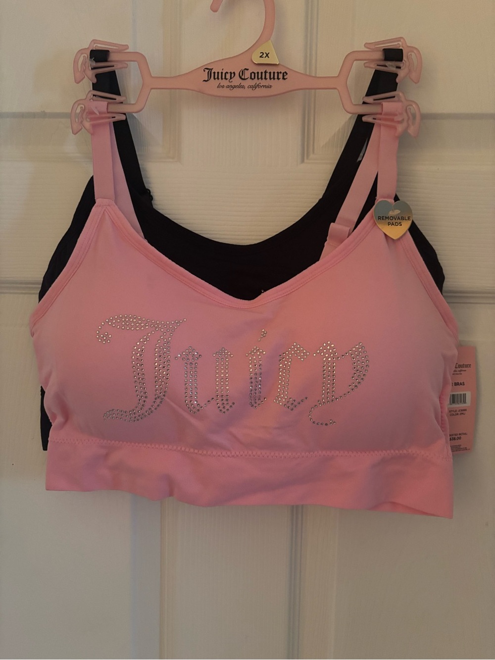 Juicy Couture 2 Pack Seamless Pink & Black Rhinestone Logo Bras 2X